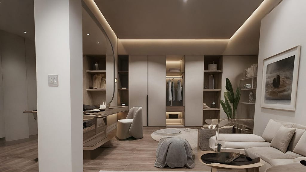 Modern Minimal Luxury Bedroom with Built-in Wardrobe and Storage