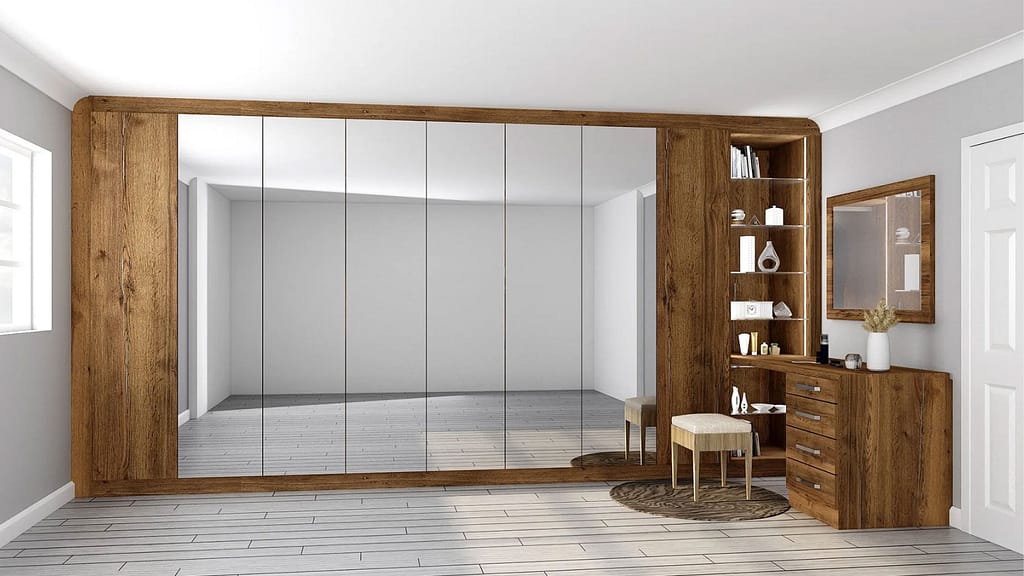Wooden Wardrobe Design with Mirror