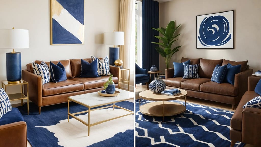 Blue and Mocha Brown sofa color combination for modern home interiors