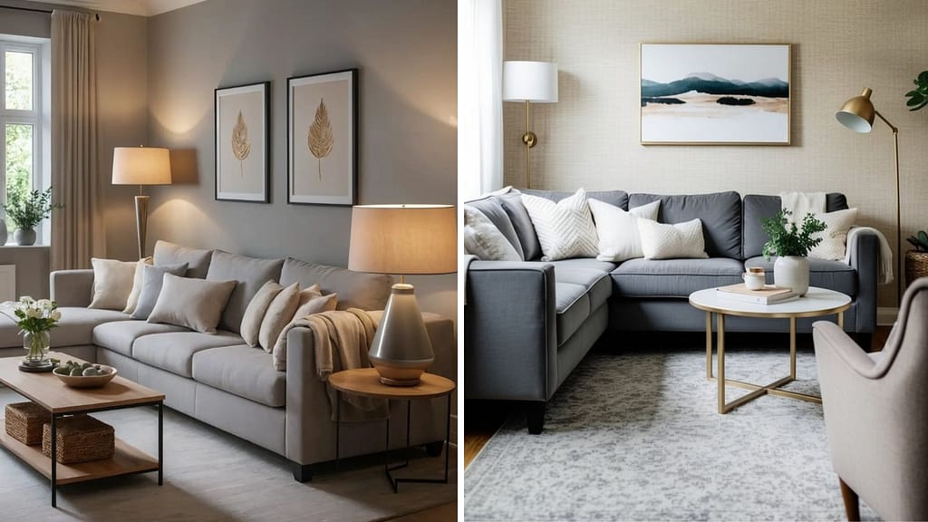 Beige and grey sofa color combination for modern home interiors