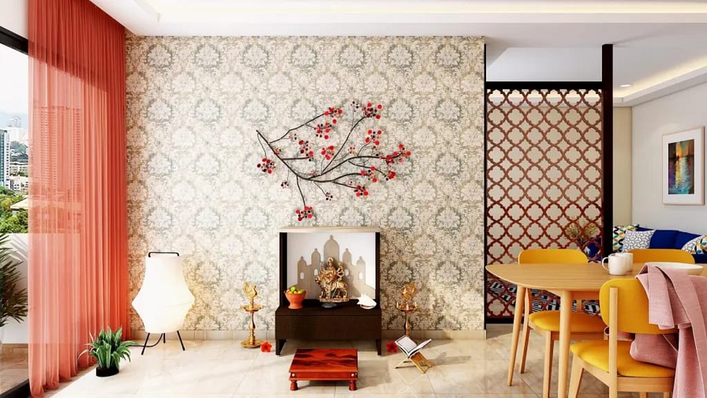 Pooja Room Wallpaper Designs for Living Room