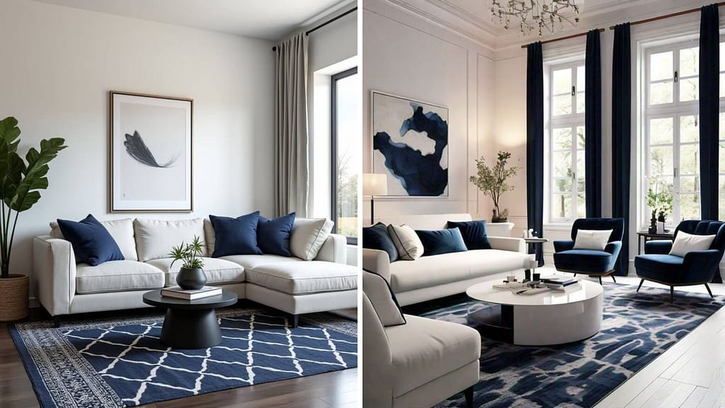 Navy blue and white sofa color combination for modern home interiors