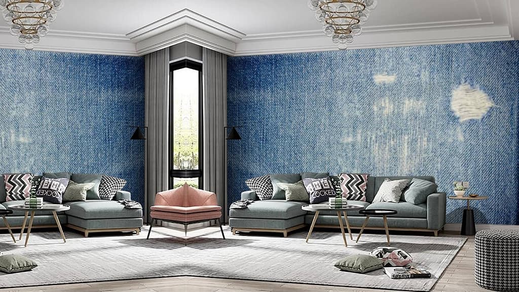 Blue Denim Texture Wallpaper for Living Room