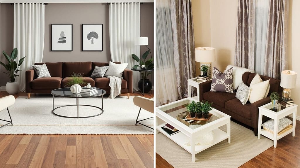 White and dark brown sofa color combination for modern home interiors
