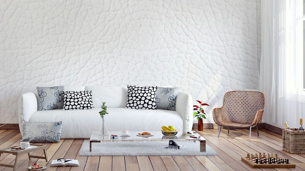 White Textured Wallpaper for Living Room