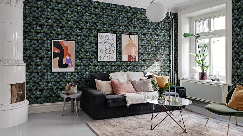 Black Textured Wallpaper Design for Living Room