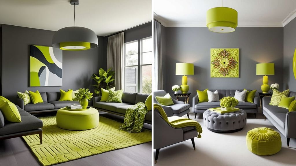 Green and charcoal grey sofa color combination for modern home interiors