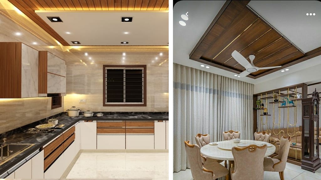 Affordable wooden-look PVC ceiling design for modern kitchen interiors