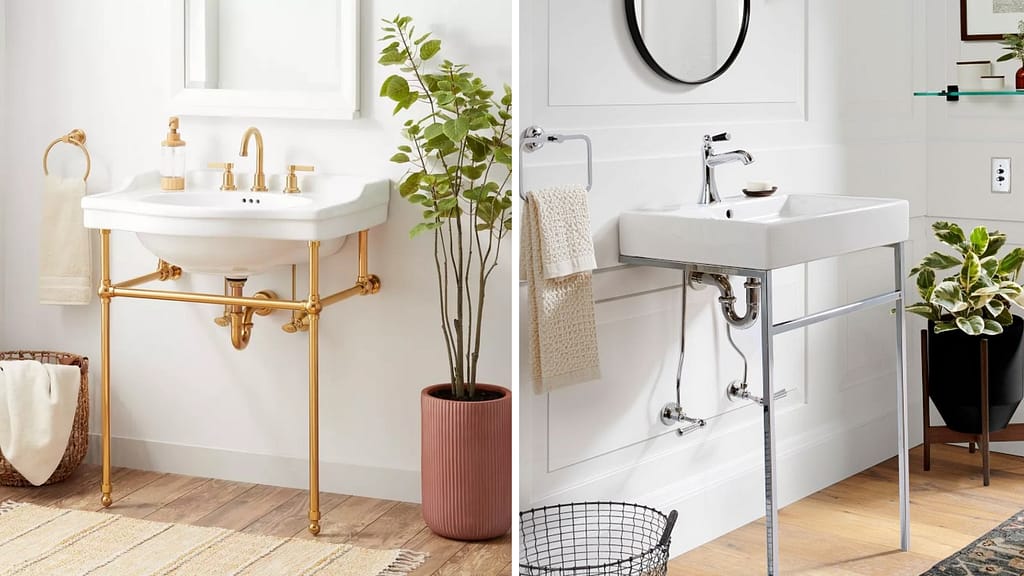 Modern Console Sink with Sleek Metal Legs Design