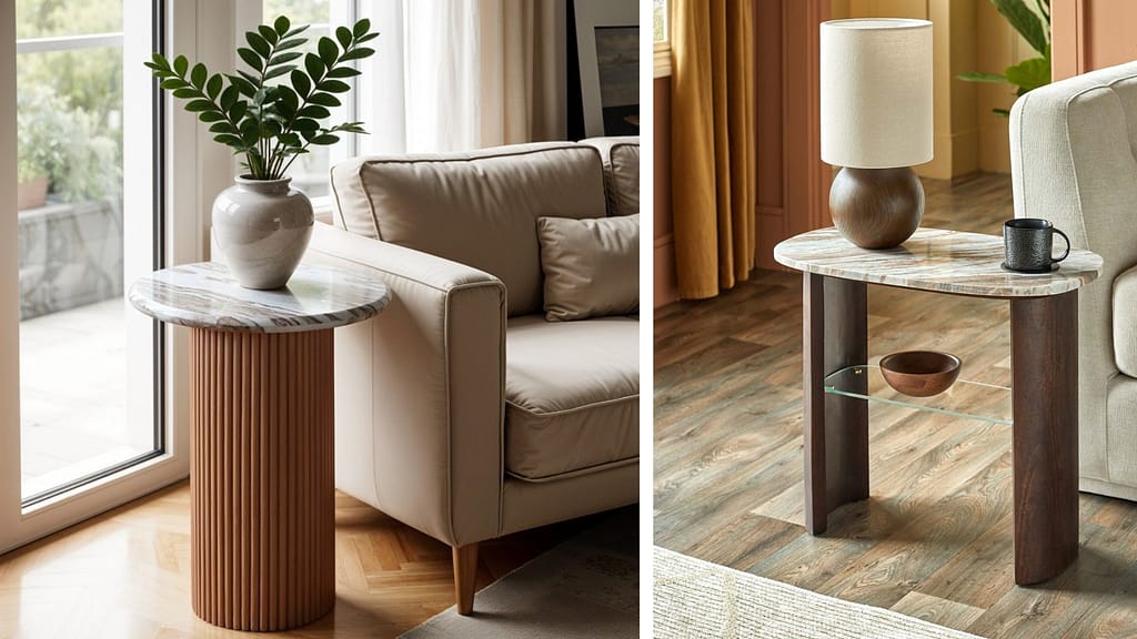 Modern Side Tables with Decorative Surfaces in Living Room
