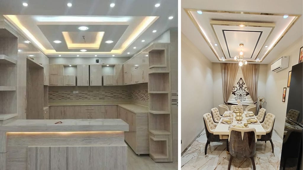 Durable fibre cement board kitchen false ceiling design for Indian modular homes