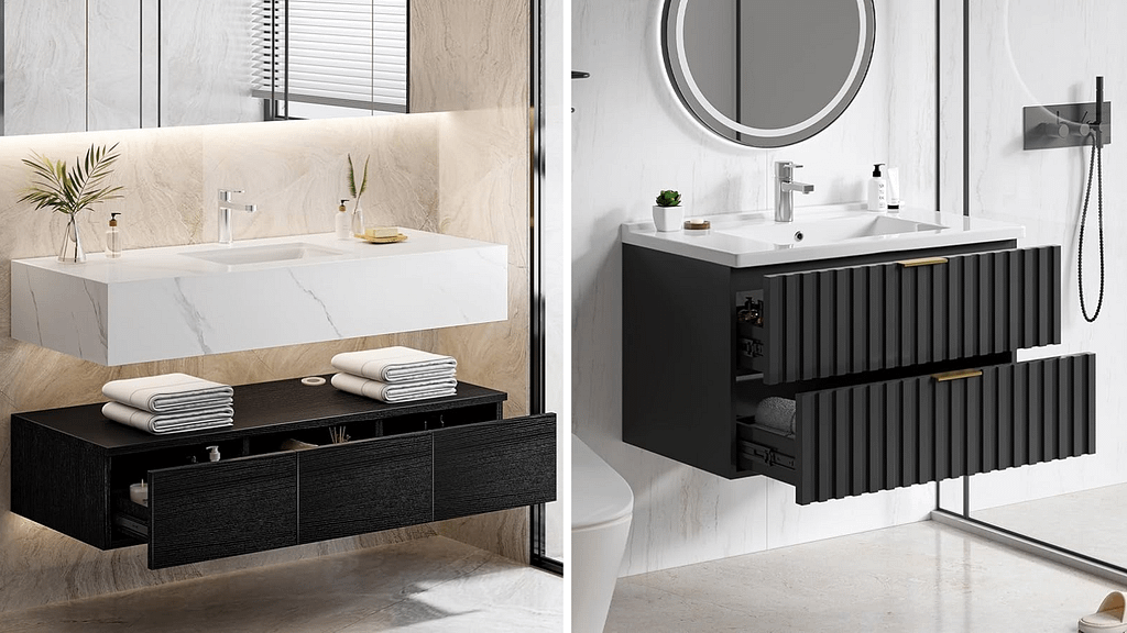 Floating Wall-hung Metal Sink with Counter Slab Design