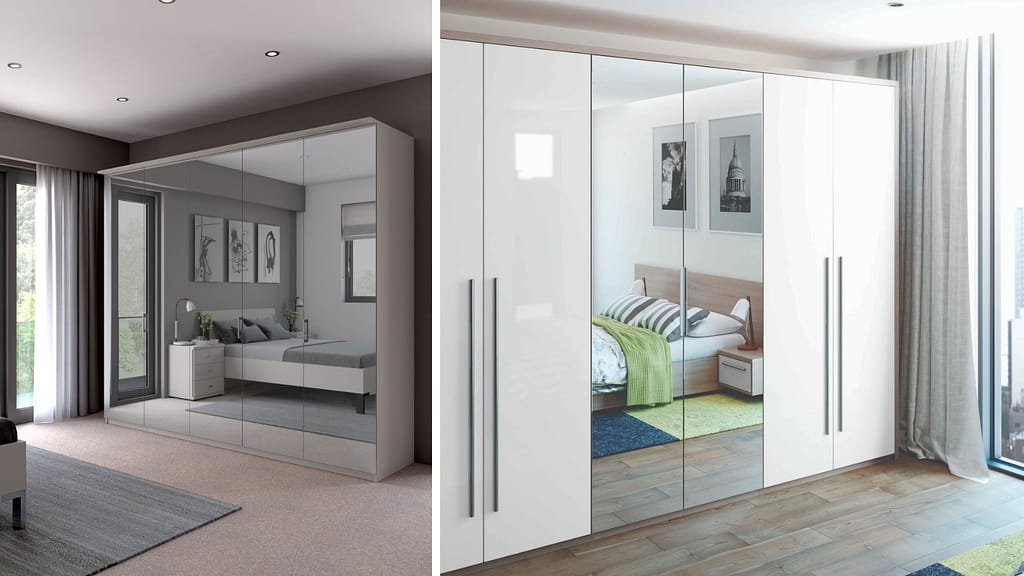 Mirrored Wardrobes Reflecting Bedroom Interior to Enhance Spacious Look