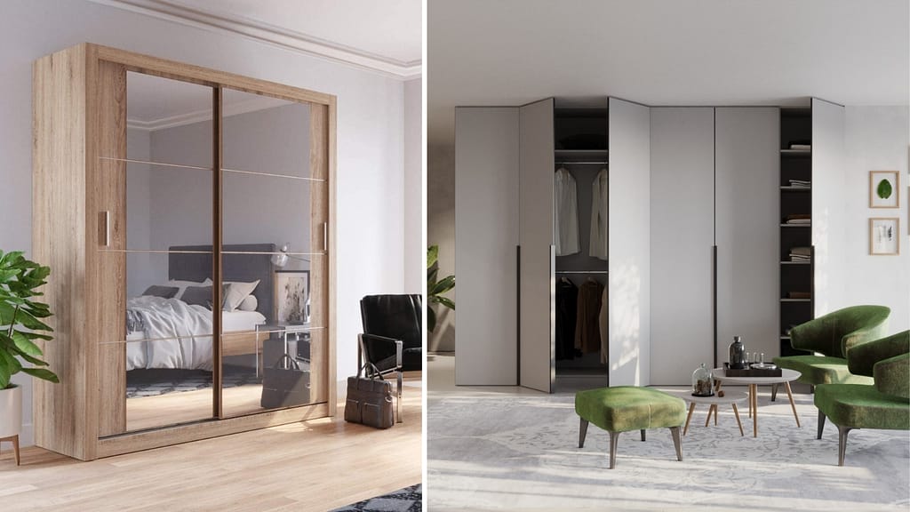 Sliding Door and Hinged Door Wardrobe Design Comparison in Modern Bedroom