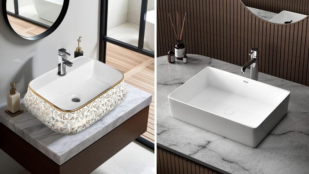 Modern Table Top Wash Basin Designs with Elegant Marble Countertop Styles