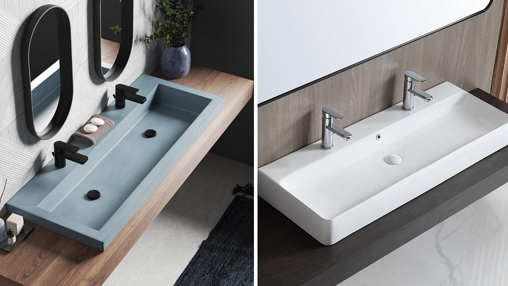 Modern Trough Sink with Dual Faucets Design