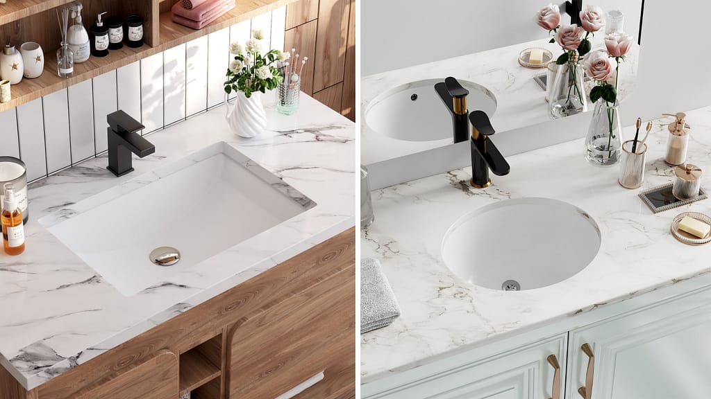 Modern Undermount Bathroom Sink Style with Marble Countertop Design