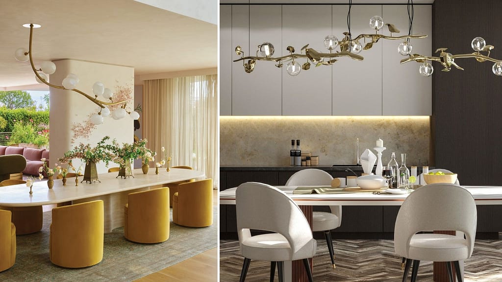 Modern dining rooms designed with Feng Shui principles and elegant lighting