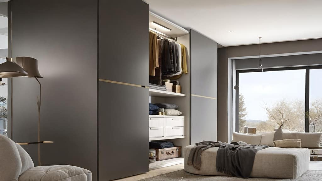 Sliding wardrobe with functional zoning for small apartment bedroom