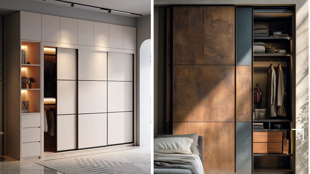 Layered sliding wardrobe storage design for small apartment bedroom