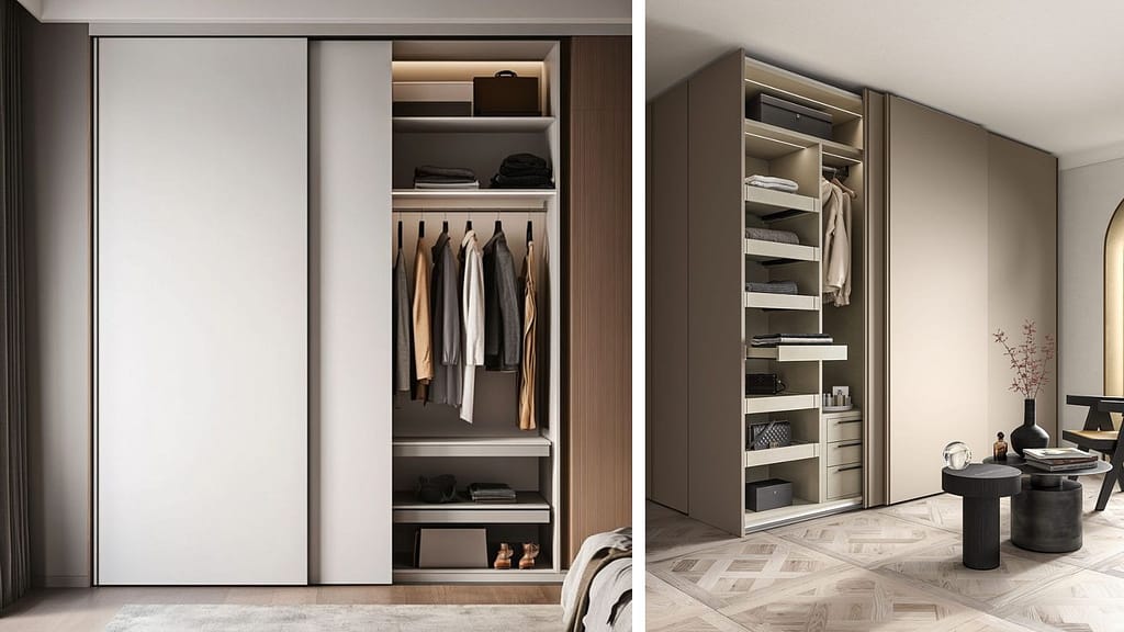 Light-colored sliding wardrobe design for small apartment bedroom