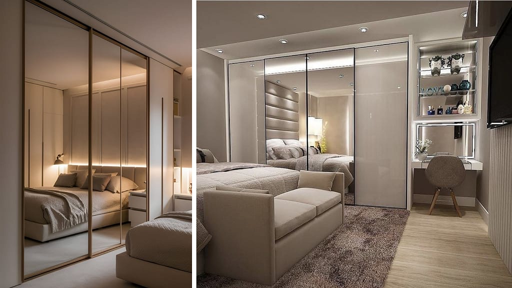 Mirrored sliding wardrobe design for small apartment bedroom