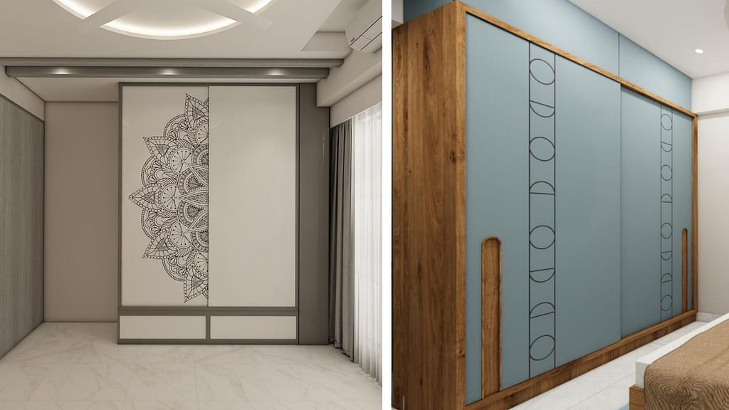Sliding wardrobe with subtle decorative elements in a modern small bedroom