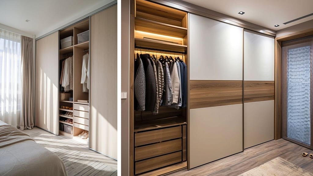 Modern floor-to-ceiling sliding wardrobe design for small apartment bedrooms