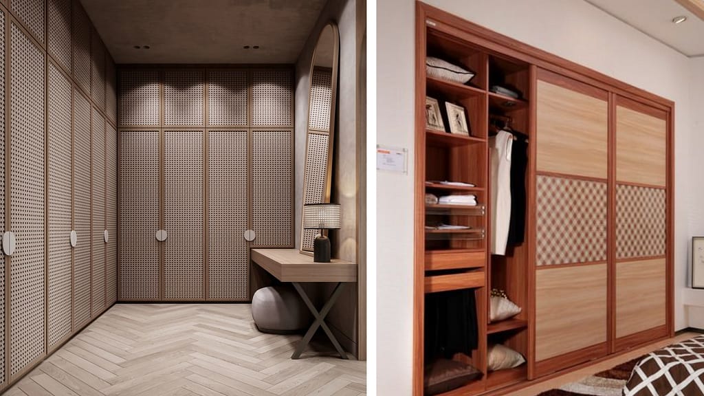 Bohemian-style sliding wardrobe for small apartment bedroom