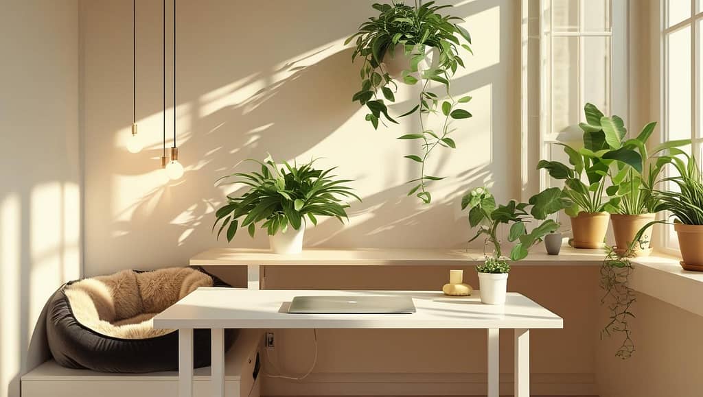 Biophilic Home Office Design with Natural Light and Indoor Plants