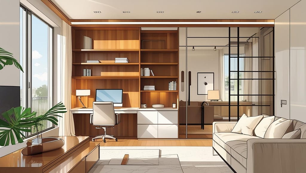 Multipurpose Space Storage with Home Office Interior Design