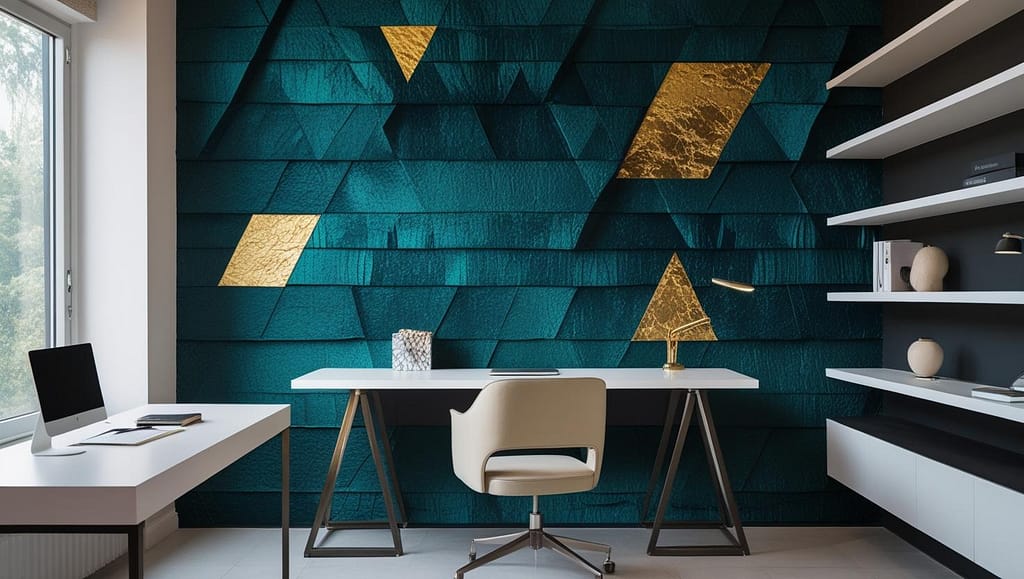 Small Home Office Design with Modern Wallpaper Design
