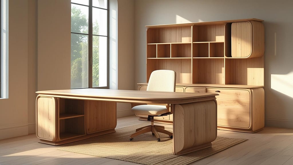 Wooden Home Office Furniture Set with Desk and Storage Shelves